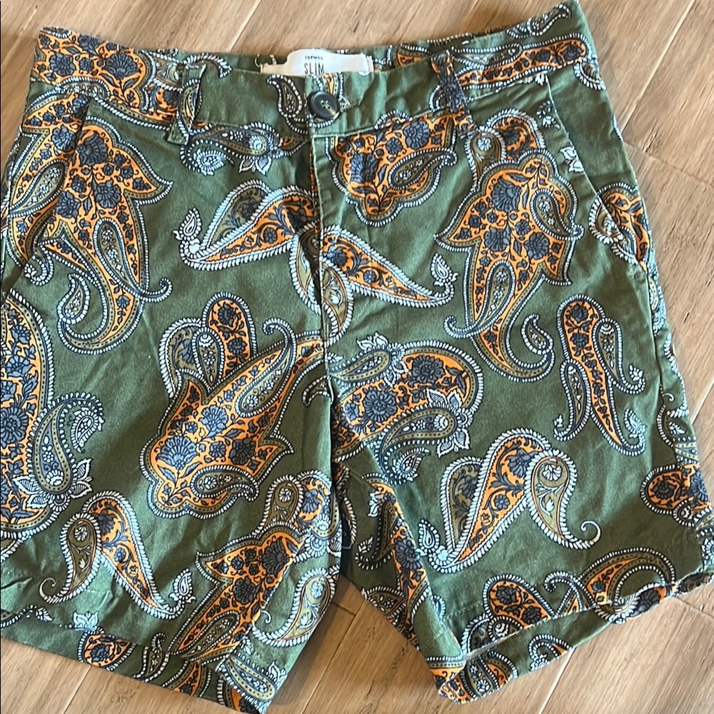 Topman Slim Flat Front Paisley Shorts 28